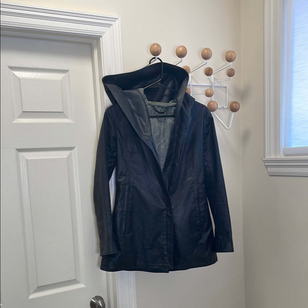 M0851 Women's Black Leather Hooded Jacket - Black - XXS